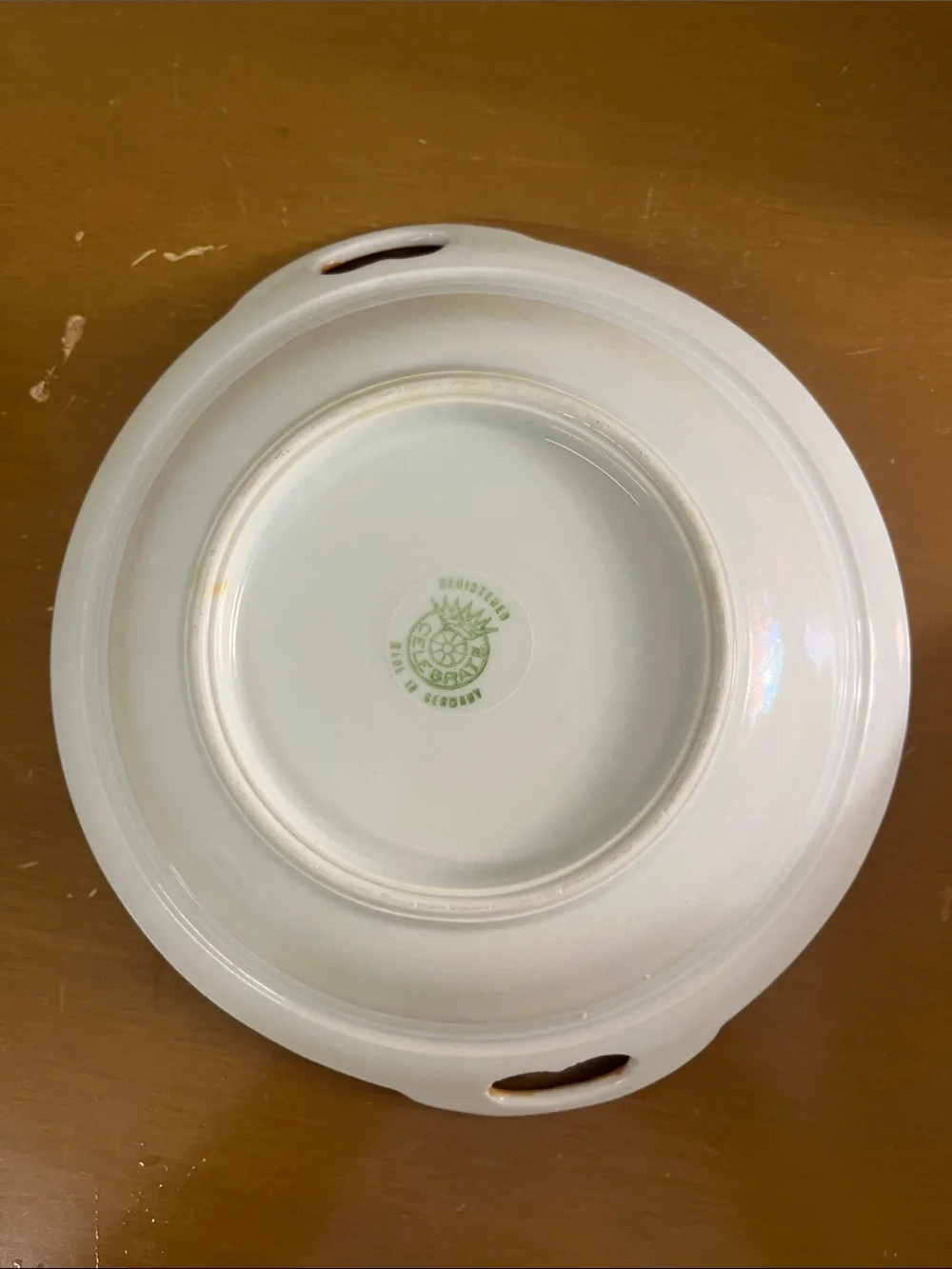 Lusterware Peach Ceramic Serving Bowl with Floral Center and Handles